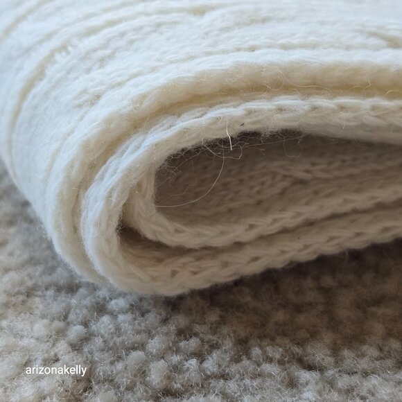 Wool or Wool Blend Cable Knit Ivory Scarf - Picture 10 of 15